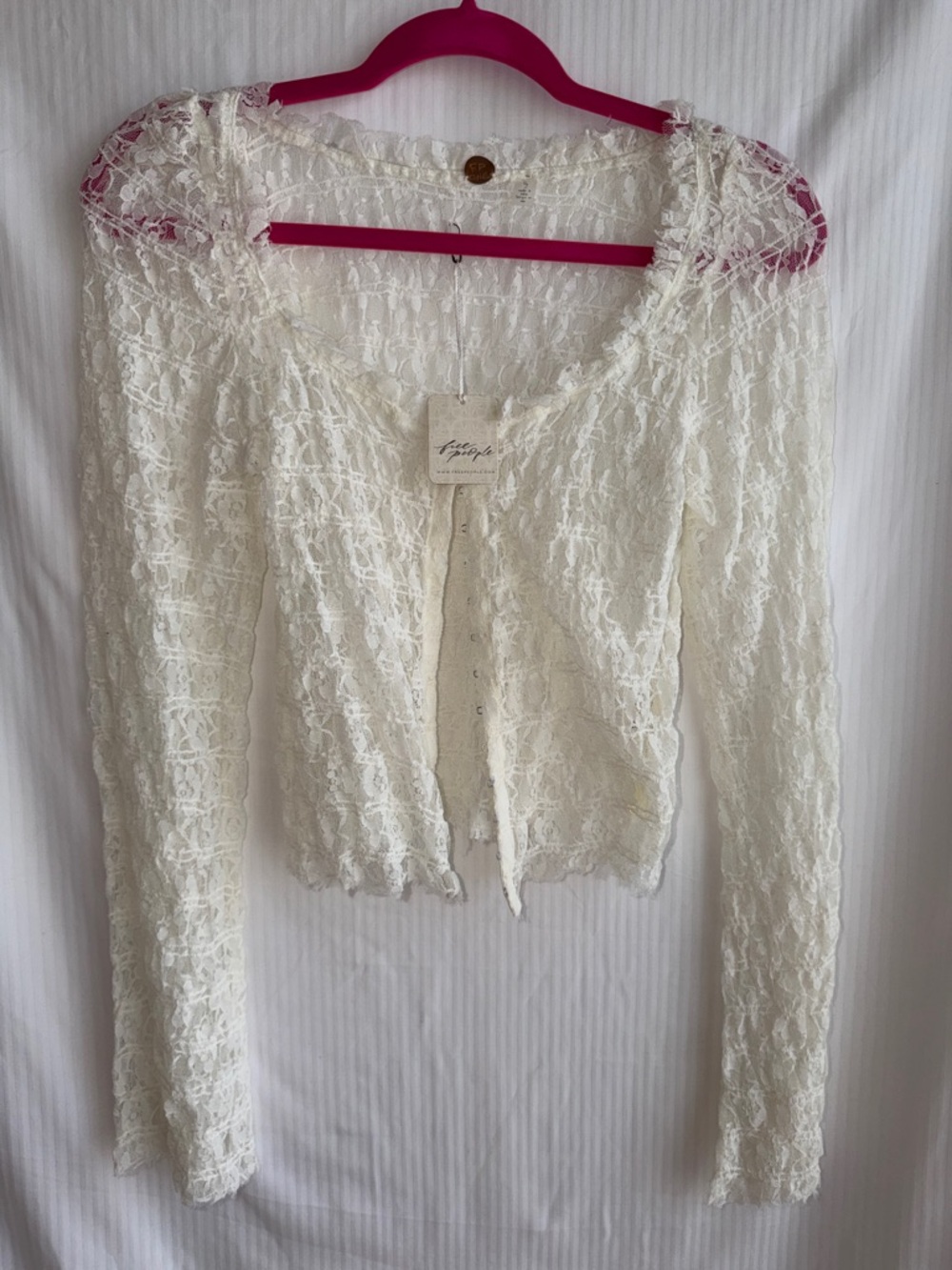 Free People Ivory Lace Button-Front Cardigan